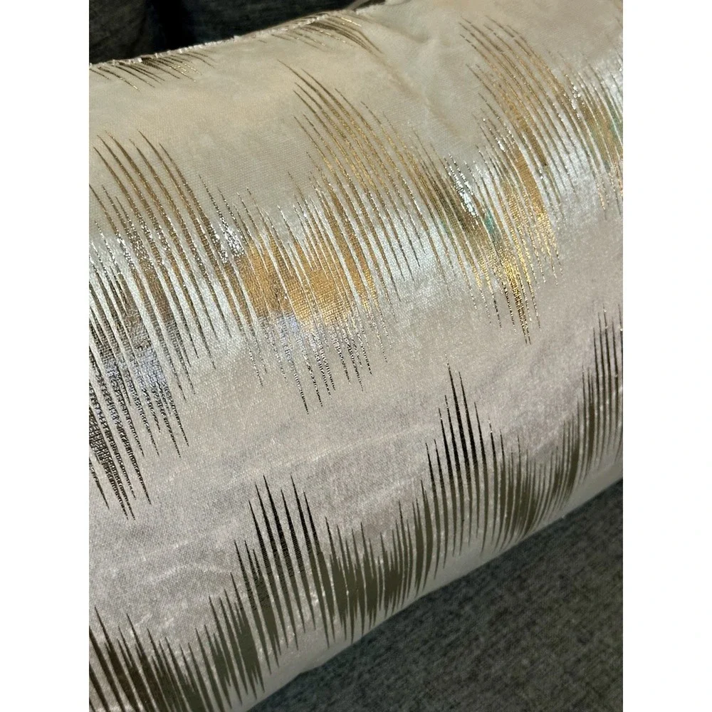 Caldeira Modern Silver Metallic Foil Accent Throw Pillow 24x16 Velvet Feather